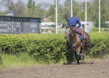 ROSTOV-ON-DON; RUSSIA- MAY 02- Speech by the athlete on a horse at the racetrack on the opening day on May 02, 2016 in Rostov-on-Donのeditorial素材