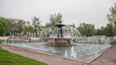 ROSTOV-ON-DON, RUSSIA- MAY 01- Theater Square with a fountain in the center.Sculptor E.Vucetich on May 01,2015 in Rostov-on-Donのeditorial素材