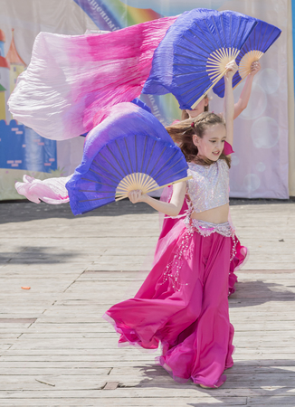 Rostov-on-Don, Russia- May 22,2016:  Performance girls School studio-Alla Dukhova "TODES" on the stage of the V. Cherevichkin Parkのeditorial素材
