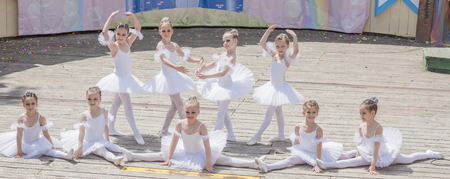 Rostov-on-Don, Russia- May 22,2016: Speech the young ballerinas School-Studio Alla Dukhova "Todes" on the stage of the park V. Cherevichkinのeditorial素材