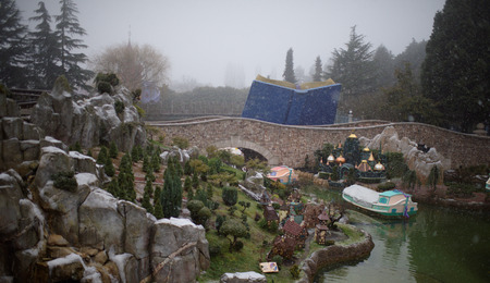 Paris, France- January 02,2017: Disneyland Paris in heavy snowのeditorial素材