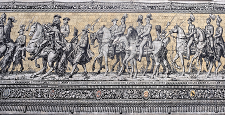 Dresden,Germany-January 4,2017: "Procession of the princes" - a wall tile panel made of Meissen porcelain. In 1907, the short-lived picture was transferred to ceramic tilesのeditorial素材