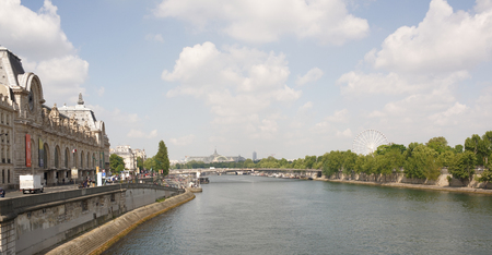 Paris,France- April 29, 2017: View of the Leopold Sedar Senghor Bridge. Pedestrians and cars are moving along Anatole France's embankment.のeditorial素材