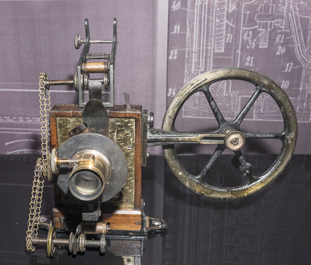 Paris,France- May 06,2017: Projector of 35 mm films "Perfection of cinematography"; England; 1896, in the Museum of Cinemaのeditorial素材