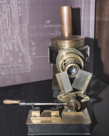 Paris,France- May 06,2017: Projector "Biophantic Lantern"; England; 1881,in the Museum of Cinemaのeditorial素材