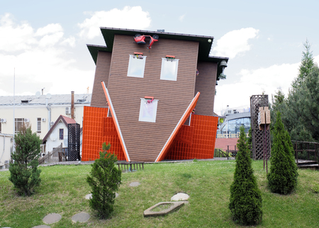 Rostov-on-Don, Russia - May 27,2017:The house, turned upside down by the foundation in the shopping center "Horizon"のeditorial素材
