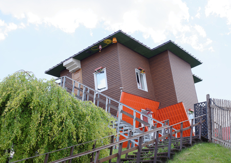 Rostov-on-Don, Russia - May 27,2017:The house, turned upside down by the foundation in the shopping center "Horizon"のeditorial素材