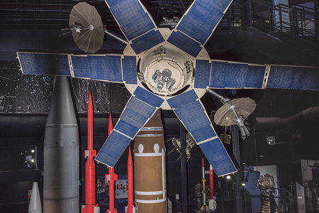 Le Bourget, Paris, France- May 04,2017: Interior of the Museum of Astronautics and Aviation Le Bourget, rockets and satellitesのeditorial素材