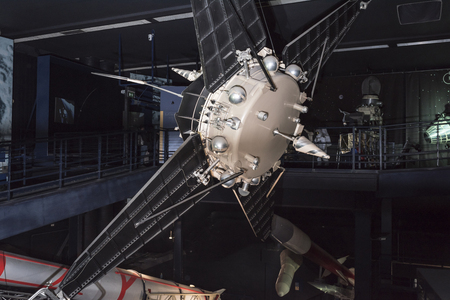 Le Bourget, Paris, France- May 04,2017: Interior of the Museum of Astronautics and Aviation Le Bourget, rockets and satellitesのeditorial素材