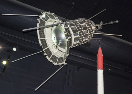 Le Bourget, Paris, France- May 04,2017: Interior of the Museum of Astronautics and Aviation Le Bourget, rockets and satellitesのeditorial素材