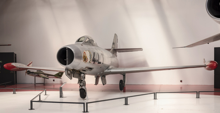 Le Bourget, Paris, France- May 04,2017: Airplane fighter Dassault MD-450 Ouragan (1949) in the...