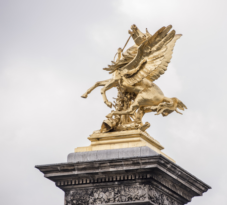 Paris,France- April 29, 2017: Statue on the Alexander Bridge lllのeditorial素材