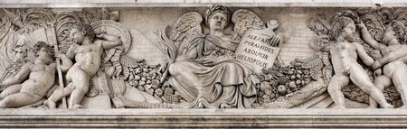 Paris; France- May 01; 2017: Triumphal arch on the Champs Elysees.Sculpture decorationのeditorial素材