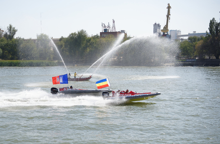 Rostov-on-Don, Russia- September 16,2017: Performance of water racers on city dayのeditorial素材