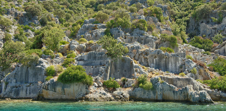 Demre;Turkey-September 08;2017: Kekova is an island that under the water preserves the ruins of 4 ancient cities,that left the water in the II century BC. in because of the earthquakeのeditorial素材