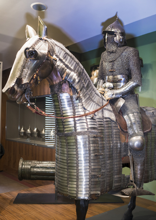 Paris; France- May 02; 2017: Knight and his horse in steel armor. Museum of Orsayのeditorial素材