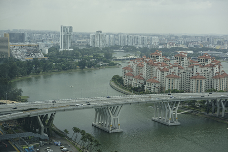 Singapore, Singapore- August 06, 2018: View of the city from Singapore Flyerのeditorial素材