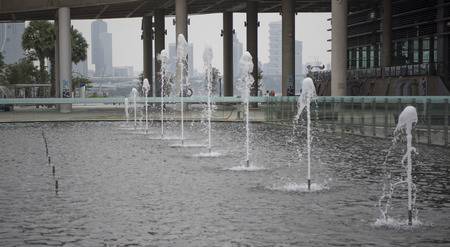 Singapore, Singapore- August 07, 2018: View of the fountain in Marina Barrageのeditorial素材
