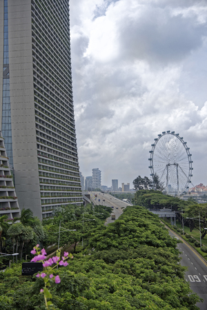 Singapore, Singapore- August 07, 2018: View of Sheares Ave from Dragonfly Bridge
