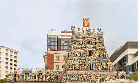 Singapore, August 09, 2018: In Little India. Building with national ornamentsのeditorial素材