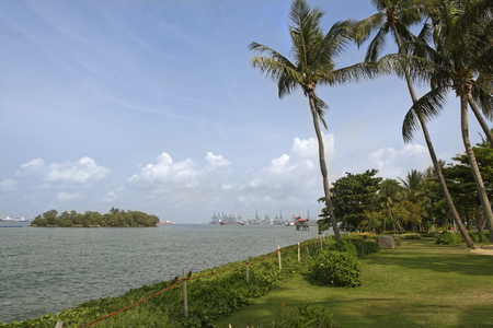 Singapore, Singapore- August 10, 2018: View of the Singapore Strait from the Siloso Beach of Sentosa Islandのeditorial素材