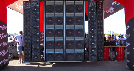 Rostov-on-Don, Russia -June 09, 2019 : Drive Show.Competitions car audio. Visitors inspect carのeditorial素材