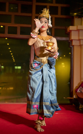 Siem Reap ,Cambodia-September 03, 2019: Khmer girl performs folk dance