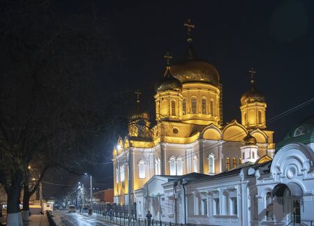 Rostov-on-Don; Russia, October 26, 2019: Rostov Cathedral of the Nativity of the Blessed Virgin. Citizens walk near the cathedralの写真素材