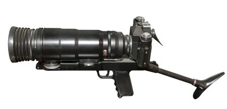 Remote control snapshot camera, manufactured since 1982, isolated on white