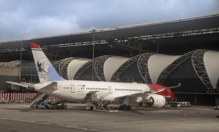 Bangkok, Thailand, September 1, 2019: New Bangkok International Airport (Suvarnabhumi). Flight preparation in progressのeditorial素材