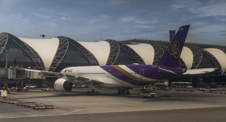 Bangkok, Thailand, September 1, 2019: New Bangkok International Airport (Suvarnabhumi). Flight preparation in progressのeditorial素材