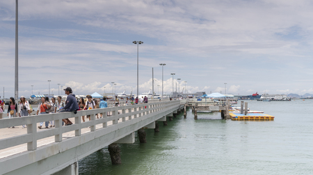 Pattaya, Thailand , September 9, 2019: Tourists on the pier of pleasure boatsのeditorial素材