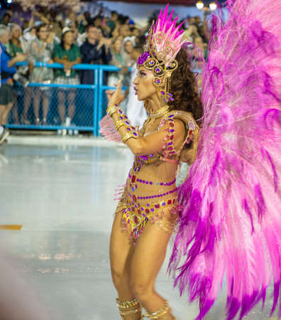 Rio de Janeiro, Brasil-  February 29, 2020: Samba Parade at the 2020 Carnival Champions Parade,...