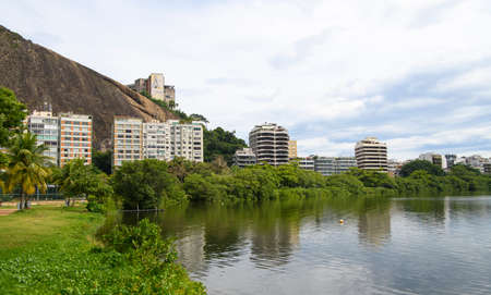 Rio de Janeiro, Brasil-  February 27, 2020: View of  the Rodrigo de Freitas Lagoonのeditorial素材