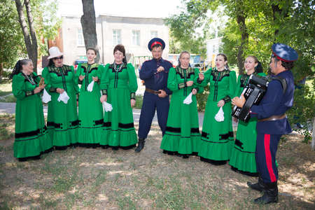 Starocherkasskaya,Rostov Region, Russia- July 26,2014:Cossack choir singing in the park of the village Starocherkasskayaのeditorial素材