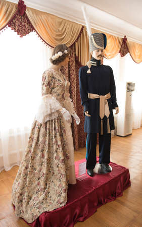 Starocherkasskaya,Rostov Region, Russia- July 26,2014: Form of the Ataman Cossack Regiment. Women's ball gown. 19 century.Palace of the Cossack Atamanのeditorial素材