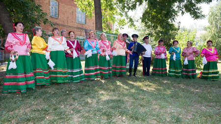 Starocherkasskaya,Rostov Region, Russia- July 26,2014:Cossack choir singing in the park of the village Starocherkasskayaのeditorial素材