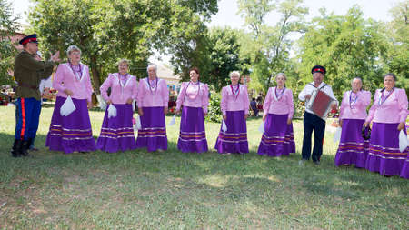Starocherkasskaya,Rostov Region, Russia- July 26,2014:Cossack choir singing in the park of the village Starocherkasskayaのeditorial素材
