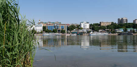 Rostov-on-Don, Russia - July 01, 2020 : Ships on the Don river, view from the left bankのeditorial素材