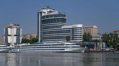 Rostov-on-Don, Russia - July 01, 2020: Cruise ships docked at the pier during the COVID-19 quarantineのeditorial素材