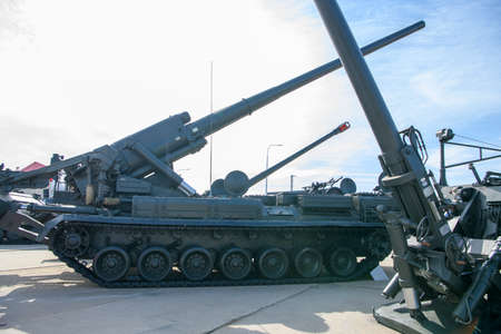 Rostov-on-Don, Russia - August 28, 2020: 203 mm Self-propelled gun 2S7 "PION" at a military training groundのeditorial素材