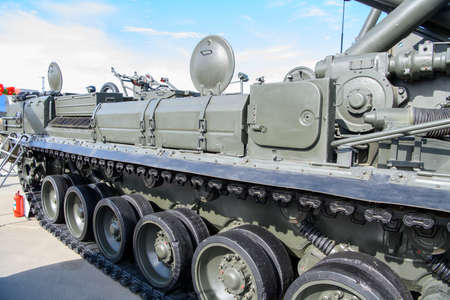 Rostov-on-Don, Russia - August 28, 2020: 203 mm Self-propelled gun 2S7 "PION" at a military training groundのeditorial素材