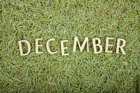 Word December corrugated saddle on Christmas background
