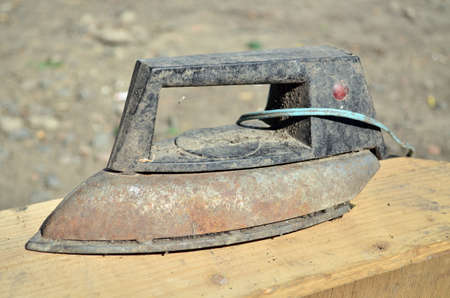 Old used soviet steam ironの写真素材