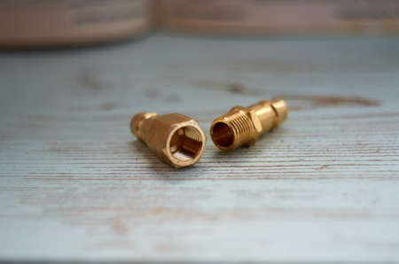 Brass male couplings with a push in fitting for compressor tubeの写真素材