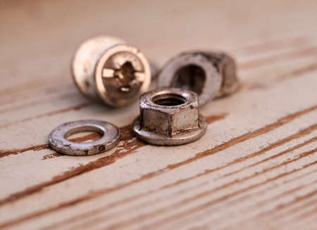 nuts washers and bolt close upの写真素材