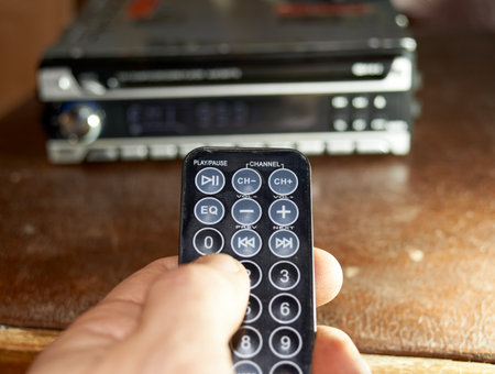 Photo of radio remote control in hand