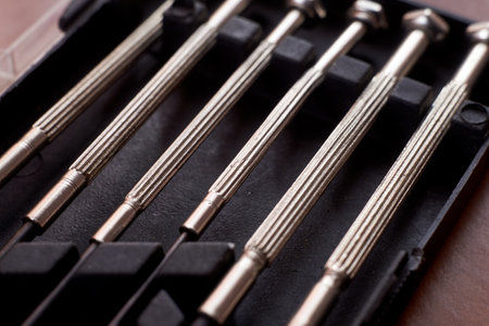 Universal screwdriver set for repairs close-upの写真素材