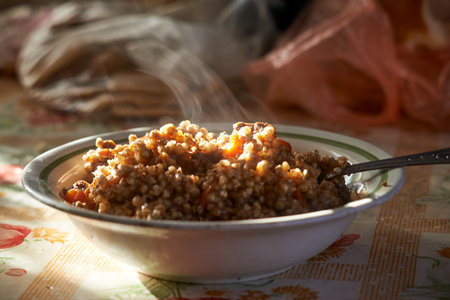 Photo of hot buckwheat in a bowlの写真素材