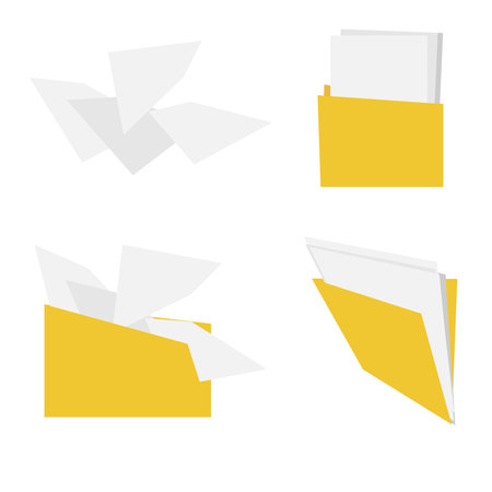 Yellow folder and documents flat styleのイラスト素材